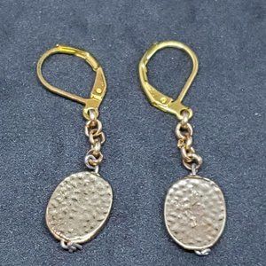 Gold Plated Drop Dangle Earrings Lever Back Oval 1